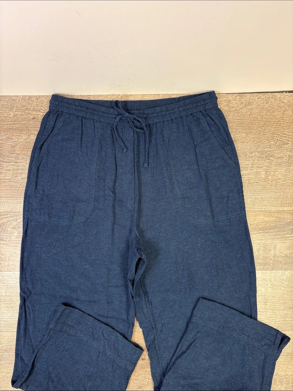 Banana Republic Straight High-Rise Linen Blend Pull-On Pants Navy L Cropped
